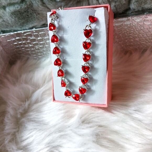 RED Hearts Sterling Silver Tennis Bracelet - Picture 2 of 6